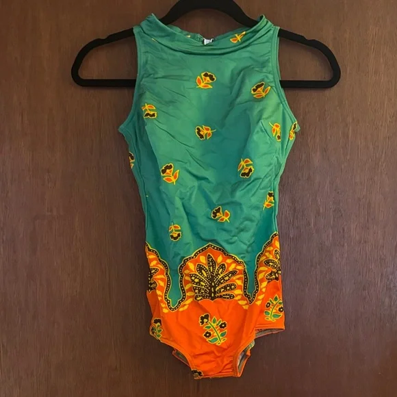 Vintage Vibrant Green and Orange Swimsuit - Picture 1 of 4